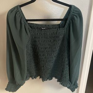 Emerald smocked square neck top